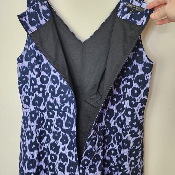 Lafayette 148 New York V Neck Fit and Flare Dress Purple Cheetah Size 16 - Picture 6 of 10